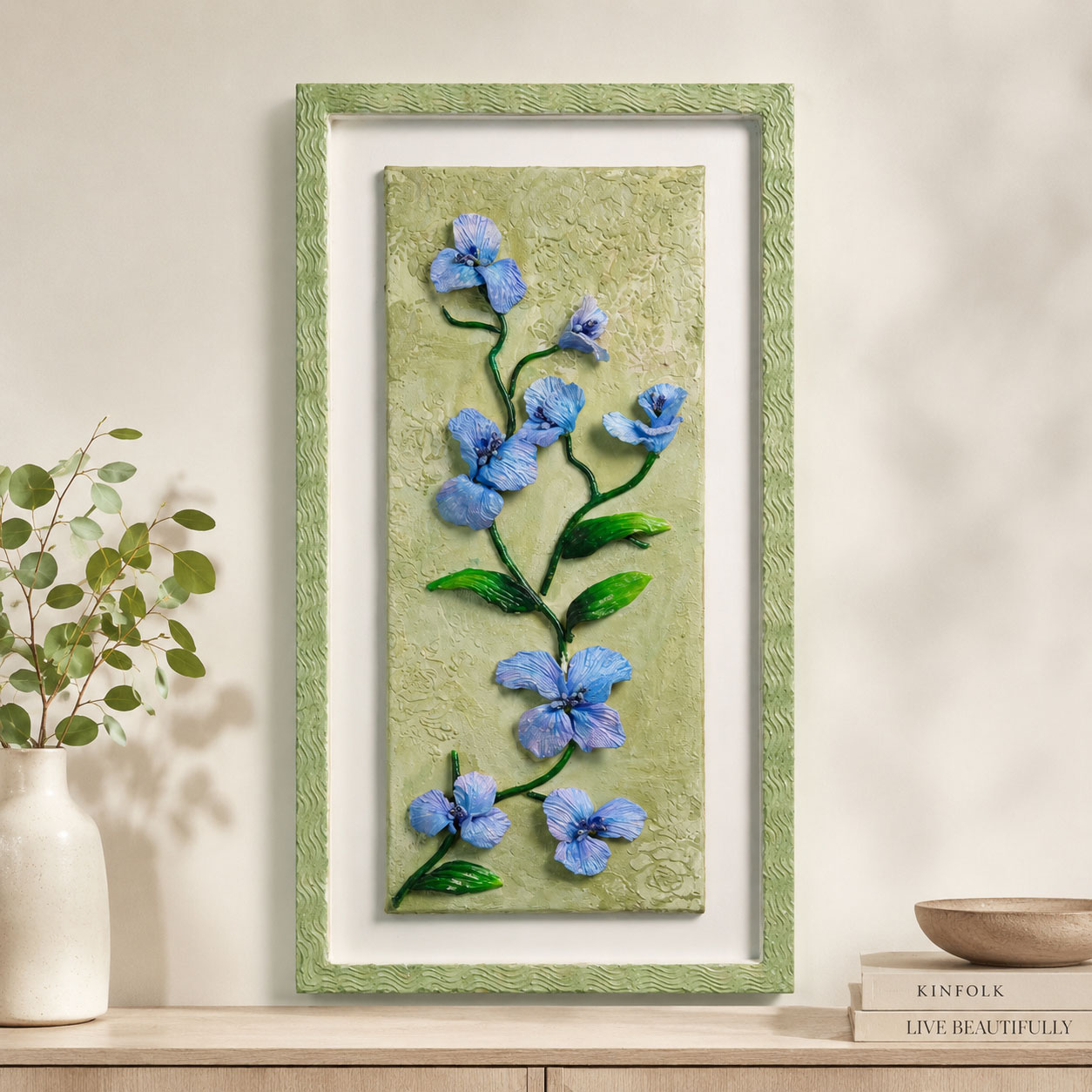 Serene Periwinkle Botanical 3D Relief Wall Art (Blue Flowers)